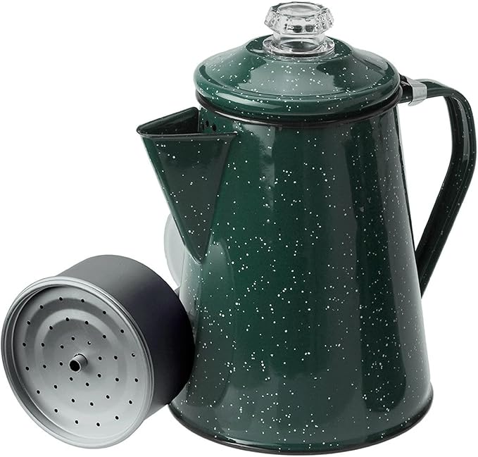 GSI Outdoors Percolator Coffee Pot | Enamelware Campfire Coffee Boiler Kettle for Outdoor Camping Cookware Cabin RV Kitchen Hunting &amp Backpacking