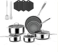 15-Piece 5 Ply Stainless Steel Cookware Set with Lids Pots and Pans Set Non Stick Non-Toxic Kitchen Utensils Set for Induction Oven Dishwasher Safe RV Essentials Kitchen Appliances