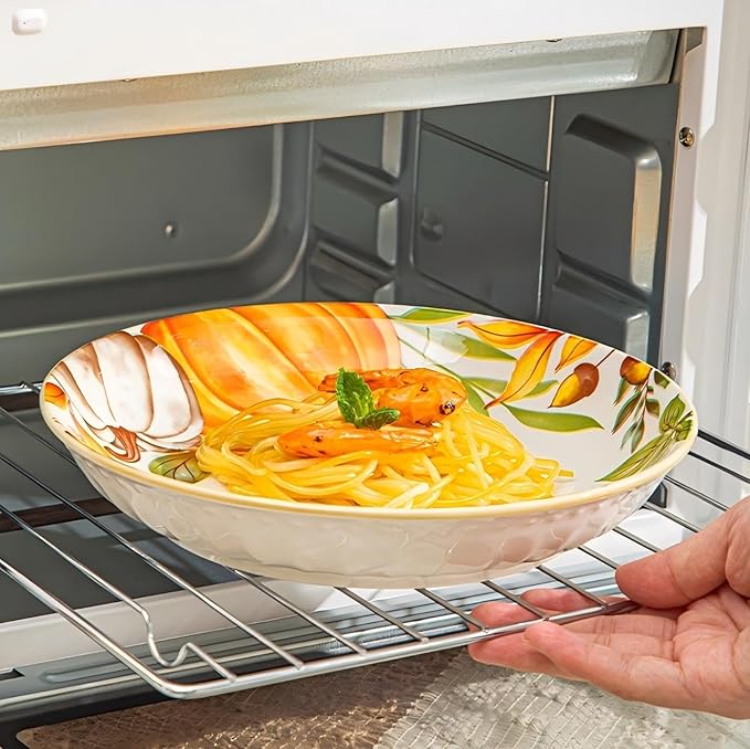 24-piece pumpkin pattern plates and bowls set - microwave and oven safe kitchen plates and bowls set dishware sets for diningfall dinnerware