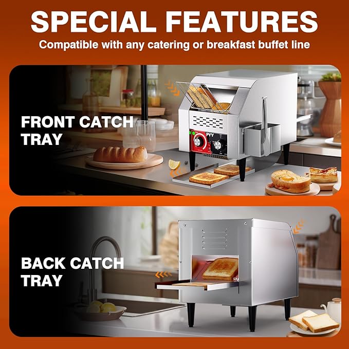 PYY Commercial Conveyor Toaster - Electric Industrial Belt Toasters 150 Slices/Hour Heavy Duty Stainless Steel for Bun Bagel Bread Waffle Home Restaurant 1400W