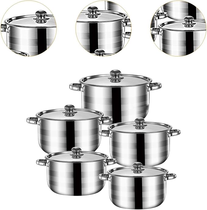 5x Kitchen Cookware Set Soup Pot Easy to Clean Nonstick Portable Sauce Pot Set Kitchen Induction Pot for Kitchen Outdoor Argent Handle