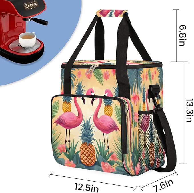 Flamingo Pineapple Summer Coffee Maker Travel Bag for K-Mini or K-Mini Plus Single Serve Coffee Brewer Portable Storage Tote Case for Tarvel