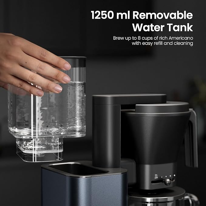 Kismile 8 Cup Drip Coffee Maker Machine Pour Over Coffee Brew with 3s Instant Heat 197-205℉ Removable Water Tank Adjustable Flow Control Deep Cold Brew &amp Keep Warm 40 Min Easy to Clean(Blue)