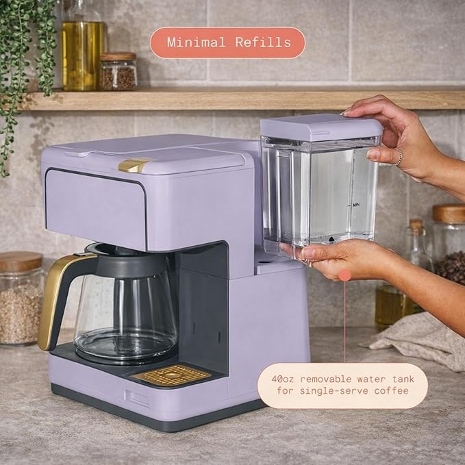 Multi Brew Coffee Maker with Single Serve and Carafe Brewing Options for Countertop Home Use (Lavender)