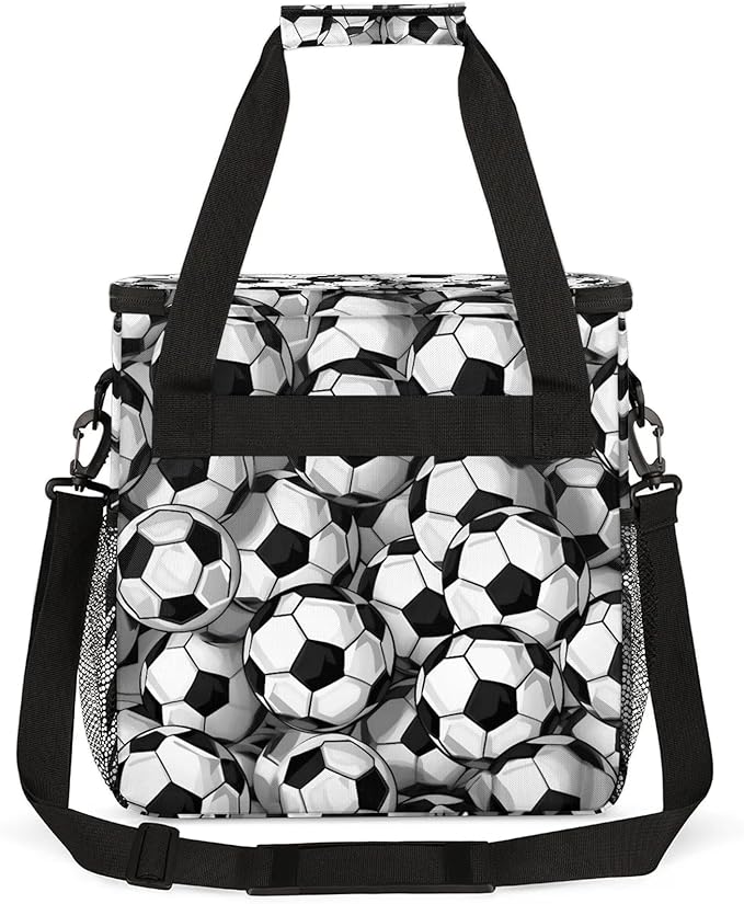 Football Black And White Coffee Maker Carring Bag Large Insulated Storage Organizer Case Tote Bags with Shoulder Strap for Travel Work Picnic