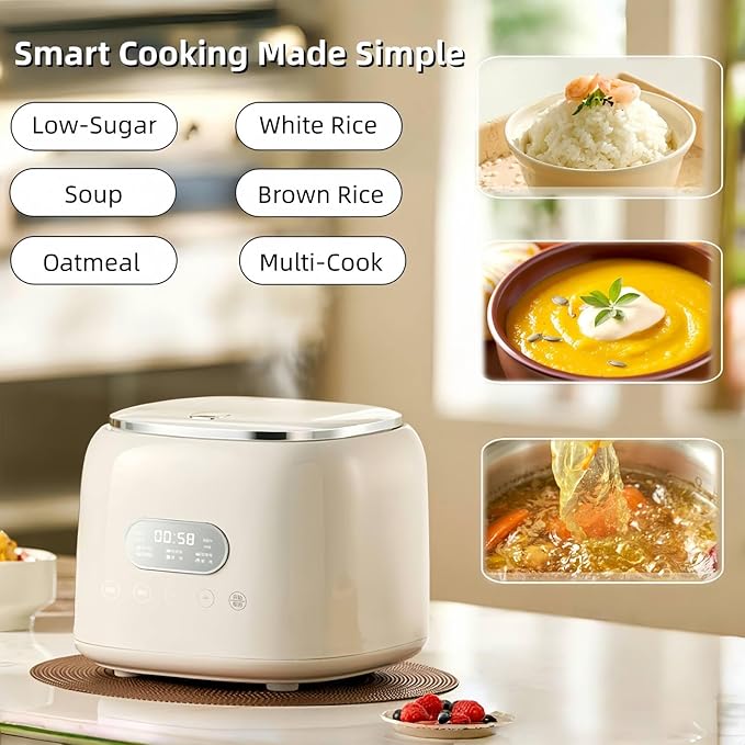 Mini Rice Cooker 5 cup Low Sugar Rice Cooker with 304 Stainless Steel Nonstick Inner Pot、Steamer Basket Multifunction Smart Touch Control with Keep-Warm &amp 24H Delay Timer