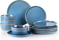 GBHOME Ceramic Dinnerware Sets for 4 12 Pieces Stoneware Plates and Bowls Sets Reactive Glaze Dishes -Scratch Resistant Dishwasher&ampMicrowave Safe-Alaskan Blue