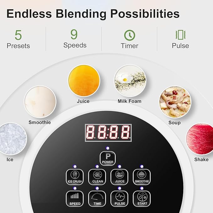 Commercial Blender 2200W 2.95 HP Professional Blender with Quiet PC Sound Enclosure 70 Oz / 2L Large Heavy Duty Blenders with 9 Speeds Timer Self-Cleaning 5 Presets For Shake and Smoothie