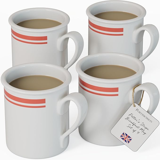 Portmeirion Potter’s Stripe 16-Piece Dinnerware Set - Red Earthenware Plates Bowls &amp Mugs Minimal Serveware for Everyday Family Dining &amp Gathering Holiday Entertaining &amp Gift Giving (Se