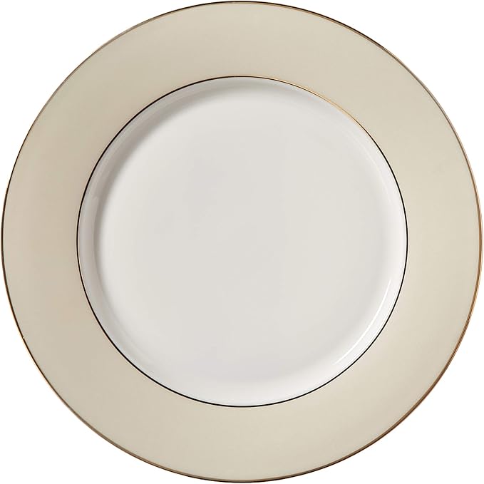 Lorren Home Trends La Luna Bone China 57-Piece Beige Border with 24K Gold Trim Dinnerware Set Service for 8