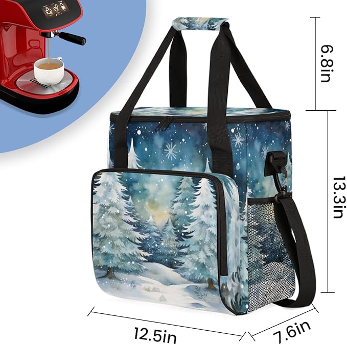 Retro Christmas Tree Coffee Maker Carrying Bag Portable Travel Storage Tote Bag Compatible with K-Mini or K-Mini Plus Single Serve Coffee Brewer Carrying Case with Multiple Pockets &amp Shoulder St
