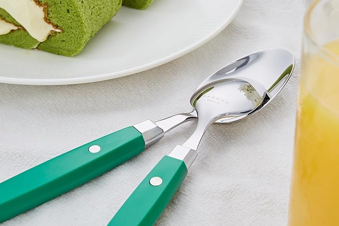 ANNOVA Silverware Set Retro/Rivet Colorful Stainless Steel Tableware Kitchen Flatware Set Utensils Includes Dinner Knives Forks Spoons Salad Forks &amp Dessert Spoons (Green 20 Pieces)