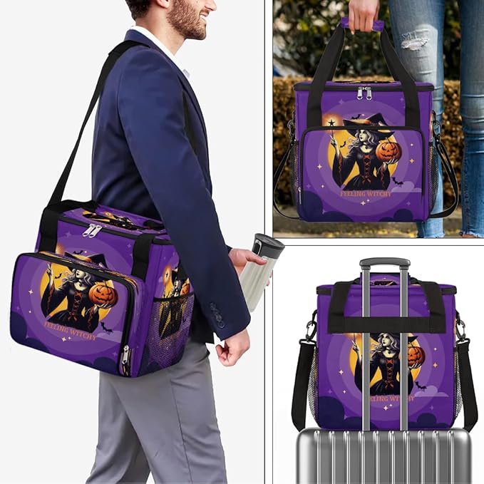 Halloween Witch Pumpkin Coffee Maker Carring Bag Travel Carrying Storage Tote Bag Compatible with Keurig K-Mini or K-Mini Plus Portable Single Serve Coffee Brewer Case with Pockets for K-cup Pods