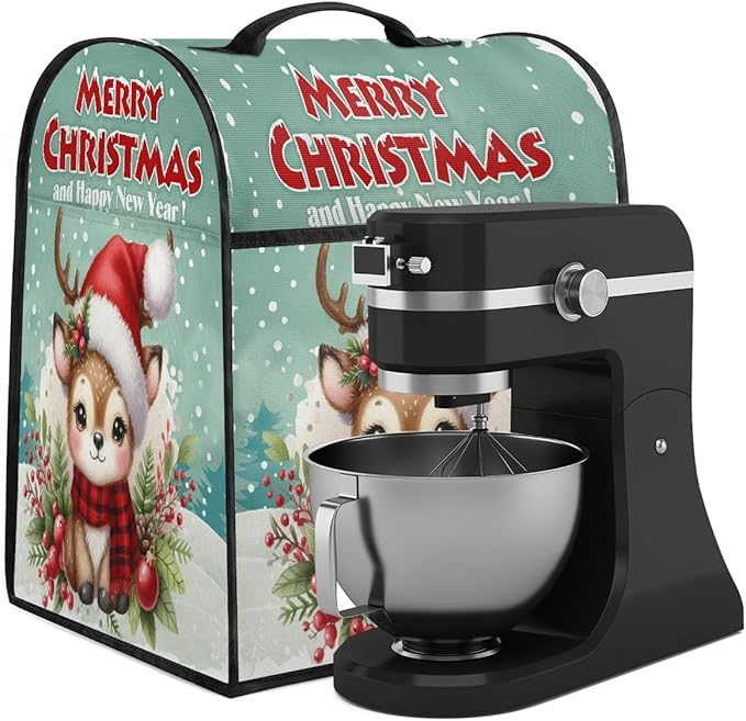 cfpolar Kitchen Aid Mixer Cover Compatible with 6-8 Quarts Holly Animal Elk Christmas Stand Mixer Cover Kitchen Aid Mixers Accessories Appliance Organizer Bag Dust Covers with Zipper Pocket