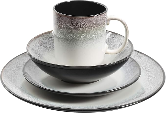 16-Piece Reactive Glaze Stoneware Dinnerware Set Teal Microwave &amp Dishwasher Safe