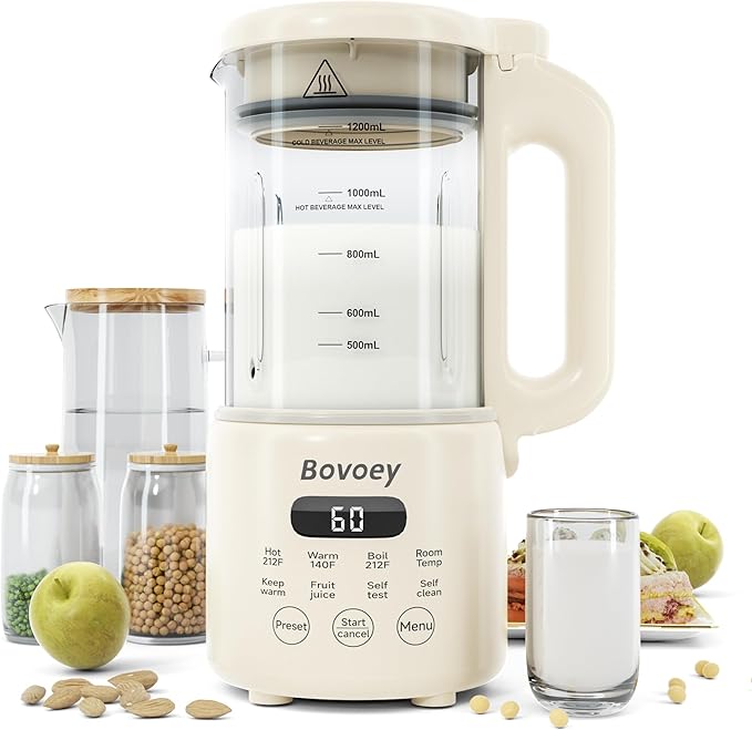Nut Milk Maker Machine8 in 1 New Upgrade Soy Milk Maker Automatic for AlmondOatPlant-Based Milk and Non-Dairy Beverages40oz Almond Milk Maker Machine with Delay Start/Self Clean/Boil Water