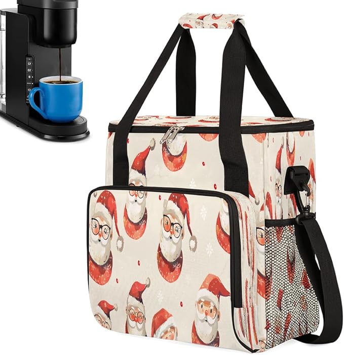 Christmas (685) Coffee Maker Carring Bag Travel Carrying Storage Tote Bag Compatible with Keurig K-Mini or K-Mini Plus Portable Single Serve Coffee Brewer Case with Pockets for K-cup Pods