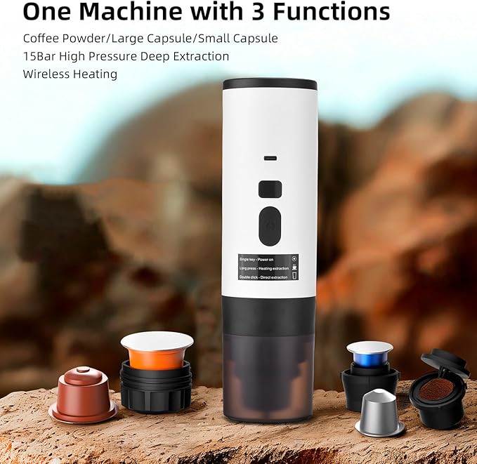 HEEPDD Portable Coffee Maker Machine with 15Bar High Pressure and Digital Display Compatible with Ground Coffee and Capsules for Travel Camping Office