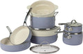 Bloomhouse 12 Piece Aluminum Pots and Pans Cookware Set w/Non-toxic Ceramic Non-stick Ceramic Steamer Insert &amp 12 Protective Care Bags - Periwinkle Blue