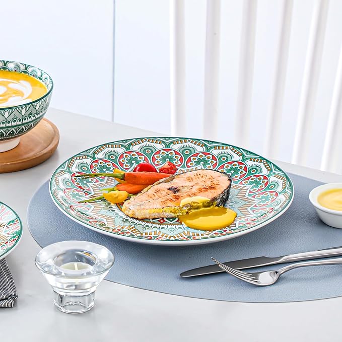 vancasso Mandala 12 Pieces Dinnerware Sets Porcelain Dinner Set for 4 Boho Plates and Bowls Set Colorful Dish Sets