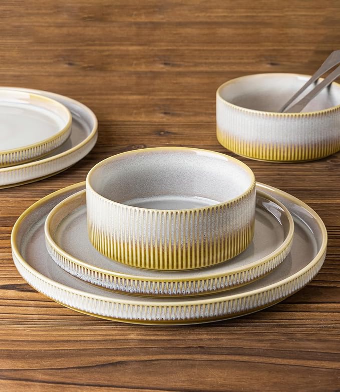 TheTerra Ceramic Dinnerware Sets for 4 12 Pieces Porcelain Lightweight Plates and Bowls Sets Scratch Resistant Dish Set Oven &amp Microwave &amp Dishwasher Safe Autumn Haze
