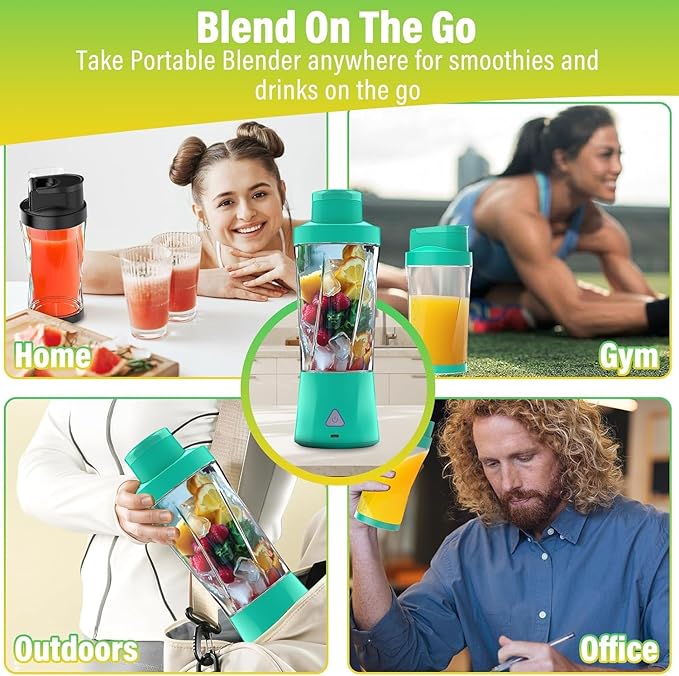 Portable Blender 360W Personal Blender for Shakes and Smoothies for Kitchen 24 Oz BPA Free Traveling Juicer Cup and Lid with 6 Blades Self Cleaning Portable Juicer for Kitchen/Travel/Gym Green