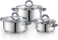 Cook N Home Stainless Steel Pot Set with Glass Lid 6 Pieces Basics Cookware Set with Stay-Cool Silicone Handles 1.5/3/5.5 Quarts Small Cooking Stock Pot Saucier Casserole