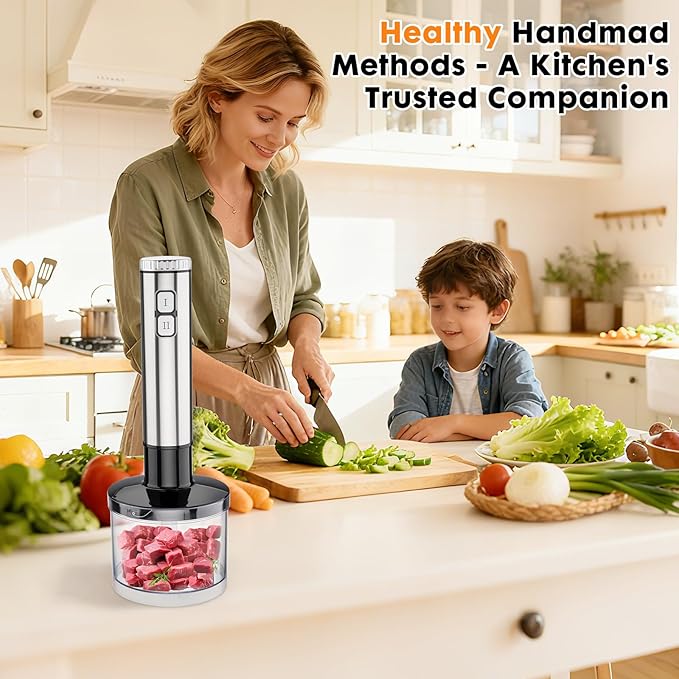 Immersion 8 in 1 Hand Blender 25 Speed &amp Turbo Mode Handheld Blenders Electric Sitck Blender with Beaker Chopper Milk Frother Frother Grinder and Mixer