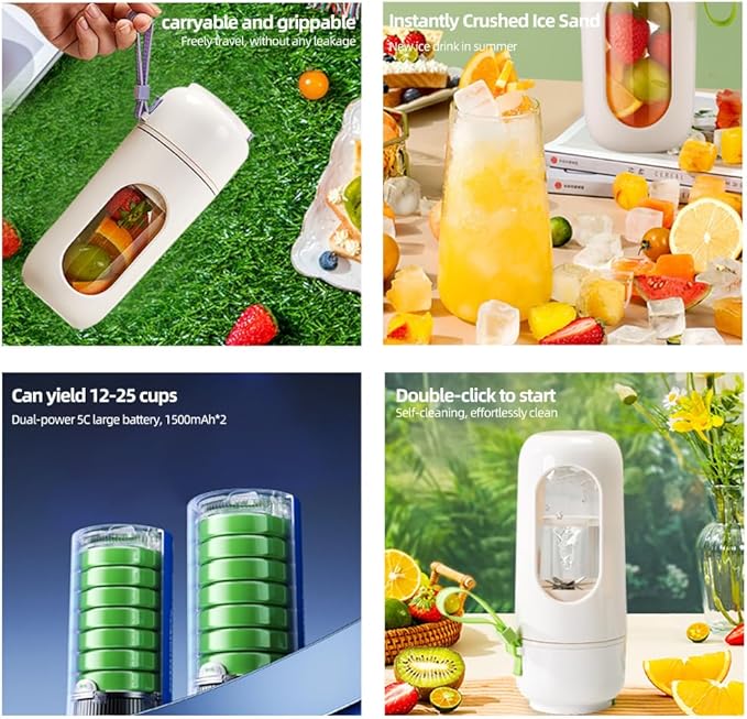 Portable Fruit Juicer Cup with 12-Blade Steel Cutter 340ml Smoothie Maker Rechargeable Personal Blender with Detachable Straw White