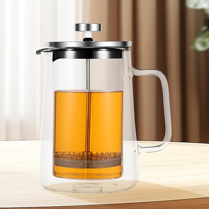 350/650/1000ml French Press Coffee Maker Double Wall Glass French Press Clear French Press Tea Maker Multifunctional Coffee Press Coffee Maker for Home Office (1000ML)