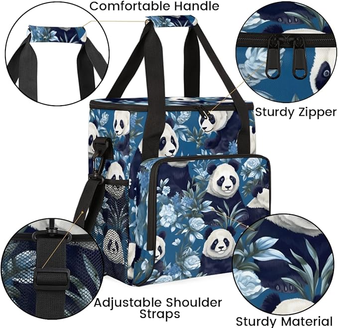 Panda Flowers Coffee Maker Carrying Bag Portable Travel Storage Tote Bag Compatible with K-Mini or K-Mini Plus Single Serve Coffee Brewer Carrying Case with Multiple Pockets &amp Shoulder Strap