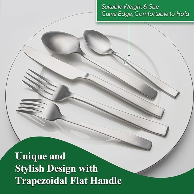 40 Piece Silverware Set Service for 8 EIUBUIE Premium Stainless Steel Cutlery Set Matte Finish Flatware Sets Durable Solid Modern Kitchen Tableware Eating Utensil Sets Include Spoons Forks Knives