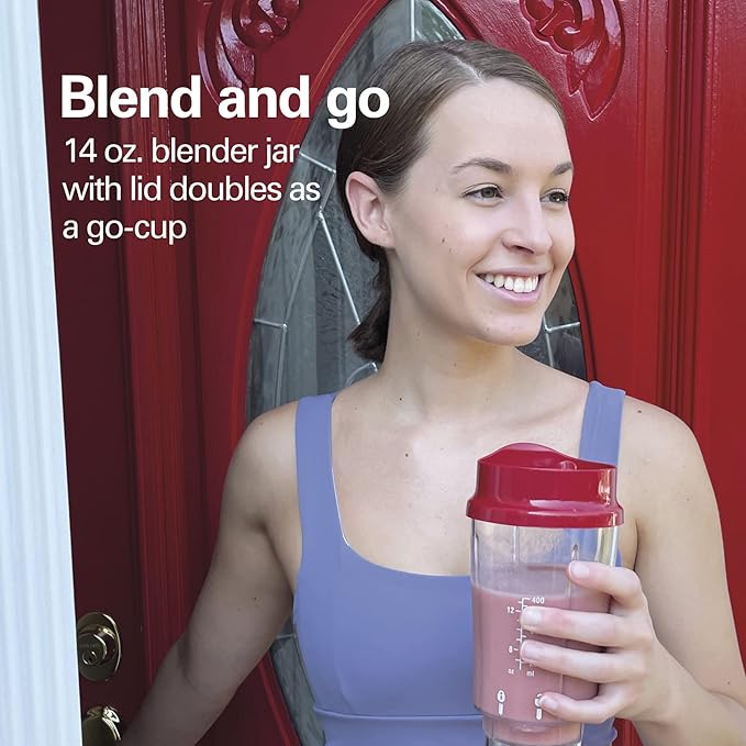 Hamilton Beach Personal Blender with 14oz Travel Cup and Lid Black (51101AV) &amp Hamilton Beach Personal Blender for Shakes and Smoothies with 14oz Travel Cup and Lid Red (51101RV)