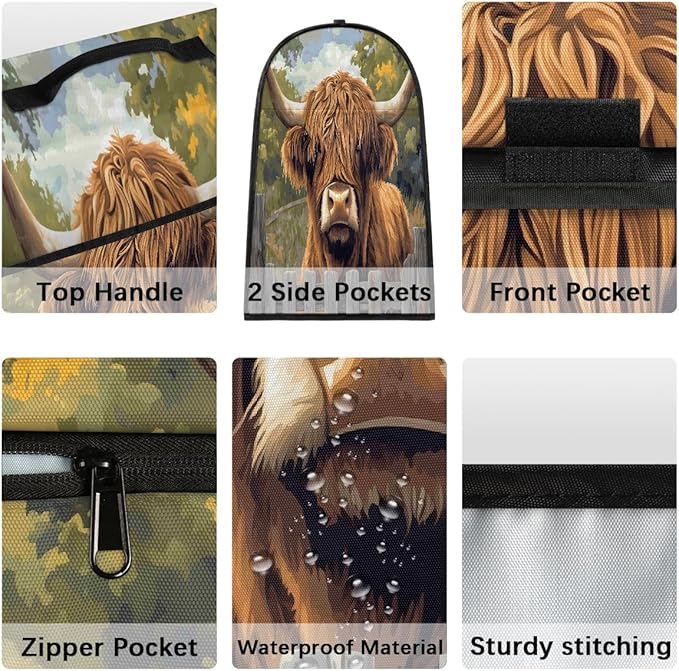 Kitchen Aid Mixer Cover Highland Cow Animals Stand Mixer Cover Compatible with 6-8 Quarts Stand Mixers Dust Covers with Zipper Pocket Foldable Washable Kitchen Aid Organizer Bag
