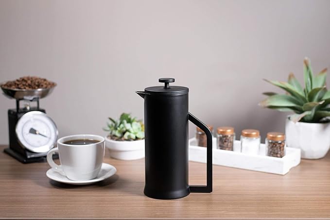 LAFEECA Modern Stainless Steel French Press Coffee Maker - Matt Black 34oz Double Wall Vacuum Insulated Unbreakable Design for Home &amp Office Perfect for Coffee &amp Tea Lovers