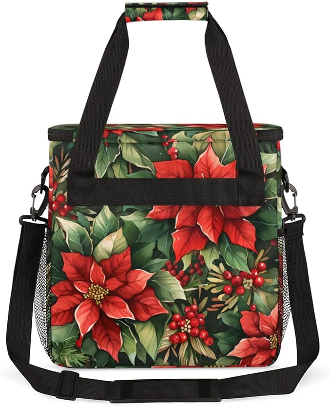 Holly Berry Flowers Coffee Maker Carrying Bag Dreamy Flowers Travel Storage Bag Compatible with K-Mini or K-Mini Plus Single Serve Coffee Brewer Carrying Case with Multiple Pockets &amp Shoulder St