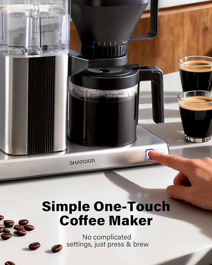 SHARDOR 8-Cup Drip Coffee Maker with Reusable Filter and Glass Coffee PotBlack and Sliver