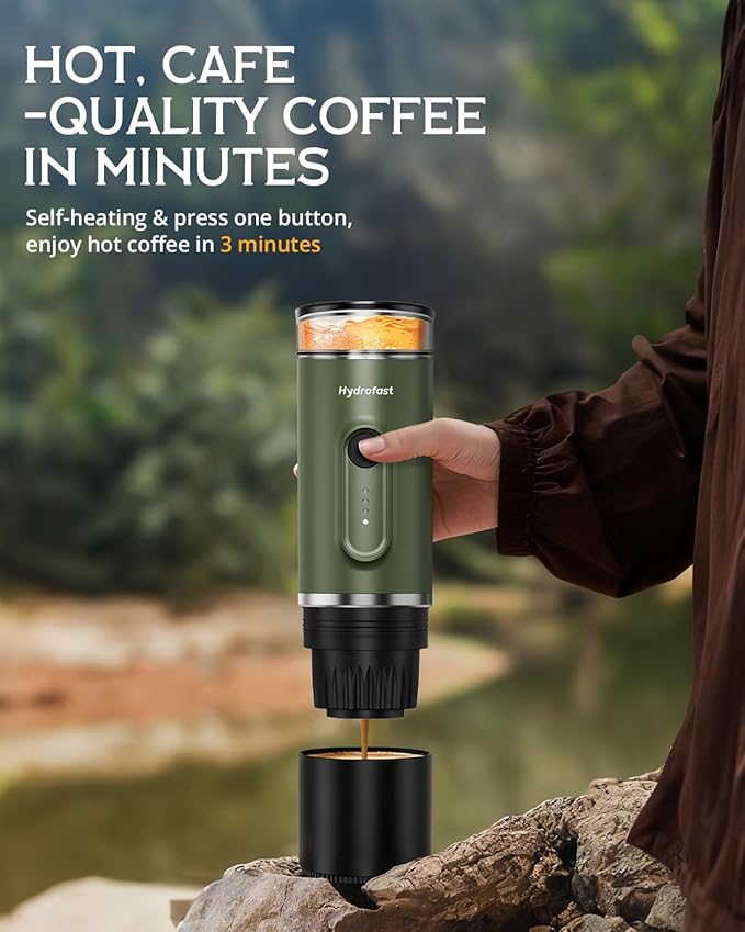 Portable Espresso Machine 9600mAh Travel Electric Coffee Maker with 20 Bar Self-Heating Lightweight Car Coffee Machine with NS Capsules &amp Grounds for RV Hiking Camping Office