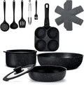 Vesteel 12Pcs Pots and Pans Set Nonstick Cookware Set with Detachable Handle and Egg Frying Pan Stackable RV Kitchen Cooking Utensils Set Black