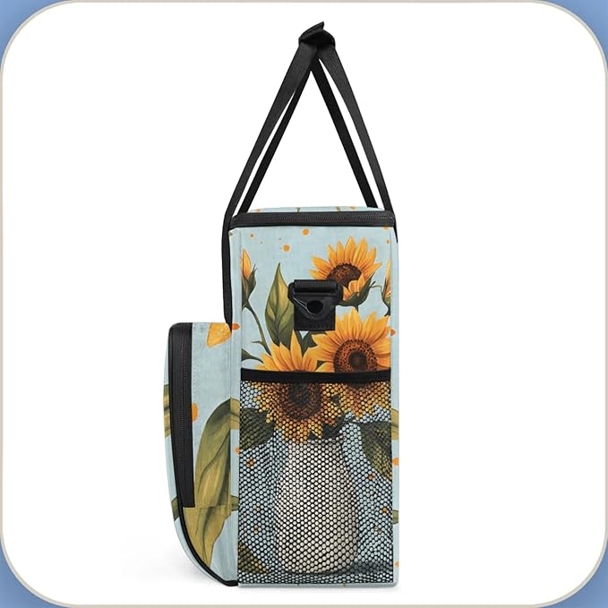Sunflowers Vase Coffee Maker Travel Bag for Keurig K-Mini/K-Mini Plus Insulated Waterproof Tote with Pockets for K-Cup Portable Single-Serve Brewer Case