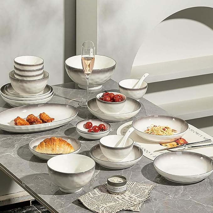 Gradient Dinnerware Sets for 10 Thick and Durability Bowl and Plate Set Easy to Clean Kitchen Dishes Sets High Temperature Resistance Dinner Set for Microwave Oven and Dishwasher 45 Pieces