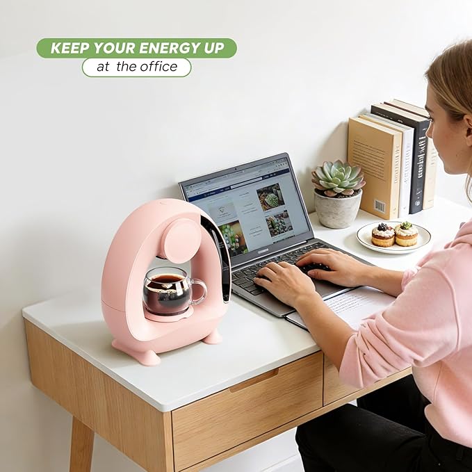 BENFUCHEN Pod and Grounds Single-Serve Coffee Maker 2 in 1 One Cup Coffee Machine Compatible with K-Cup Pod &amp Coffee Grounds/Tea Compact Design 4-8oz Pink