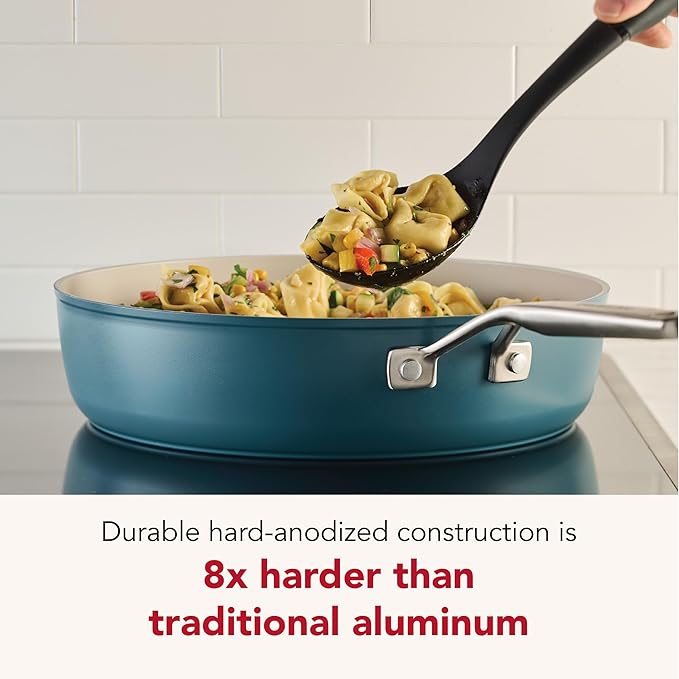 KitchenAid Hard Anodized Ceramic Induction Pots and Pans Dishwasher Safe Includes Saucepans Stockpot Sauté Pan Frying Pans/Skillets and Lids 10 Piece Cookware Set - Agave Blue