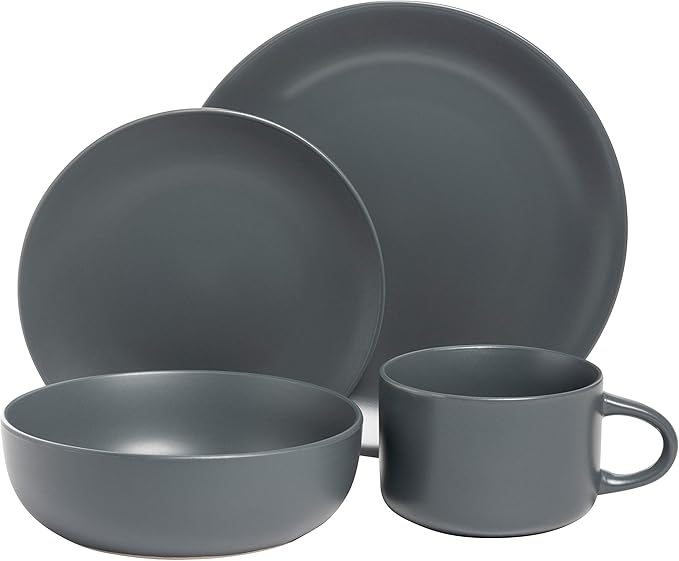 10 Strawberry Street Wazee Matte Coupe Dinnerware Set 16 pc Charcoal Gray