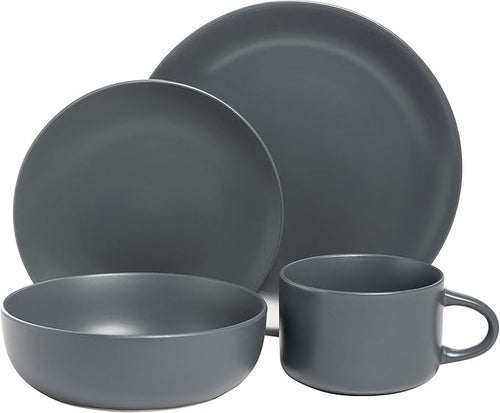 10 Strawberry Street Wazee Matte Coupe Dinnerware Set 16 pc Charcoal Gray