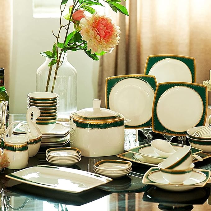 Dinnerware Set Dinner Party Tableware Service Set Square Stoneware Dinnerware Set 58 Pieces Bone China Porcelain Dinnerware Set