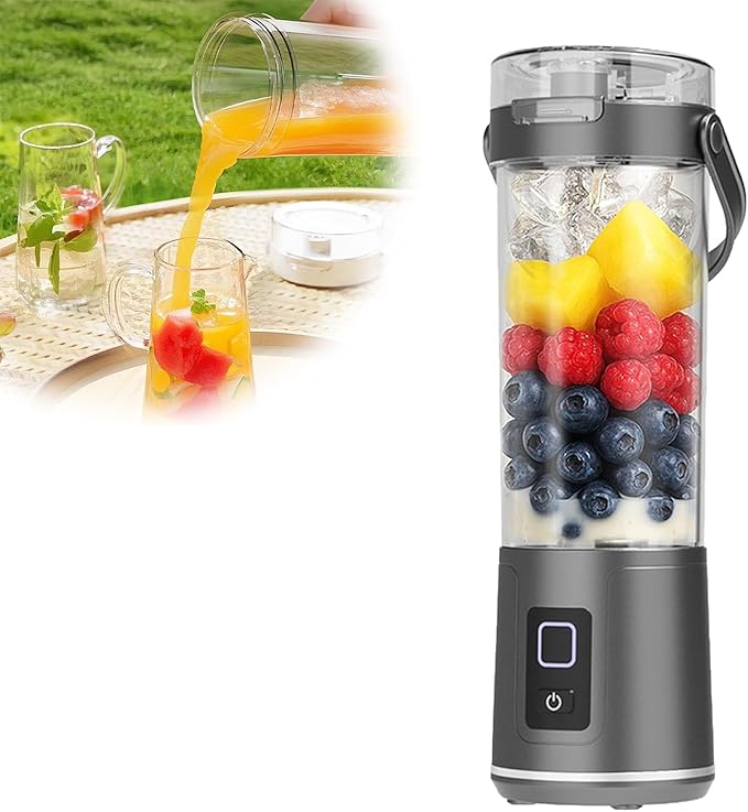 16 oz. Portable Electric Blender with Leak Proof Lid and Easy Sip Spout Mini Citrus Juicer Perfect for Smoothies Cordless USB-C Rechargeable Dishwasher Safe Parts (Black)