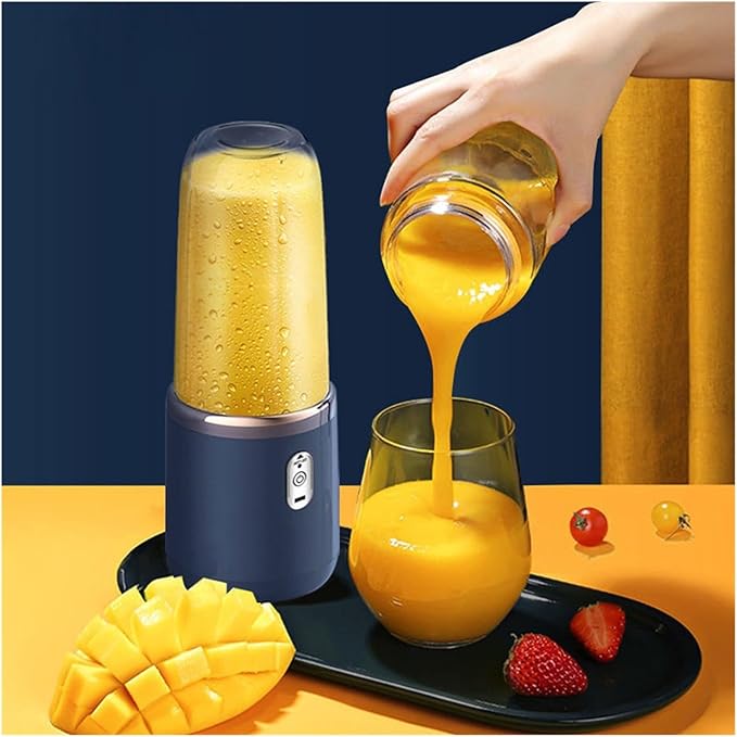 Portable Juicer Blender 400ml Electric Fruit Juicer USB Charging Lemon Orange Fruit Juicing Cup Smoothie Blender Machine 2cups(Pink with one lid)