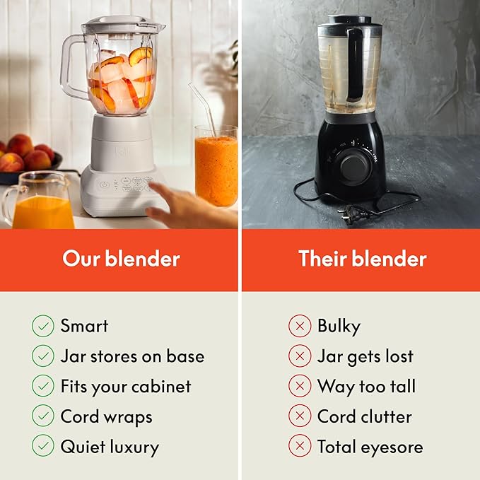 bella 10 Speed Countertop Blender Juicer &amp Smoothie Maker Fits-anywhere™ Kitchenware Slim Flip &amp Store Design Dishwasher Safe 48oz Capacity Pitcher &amp Lid Stainless Steel Blade 450 Wa