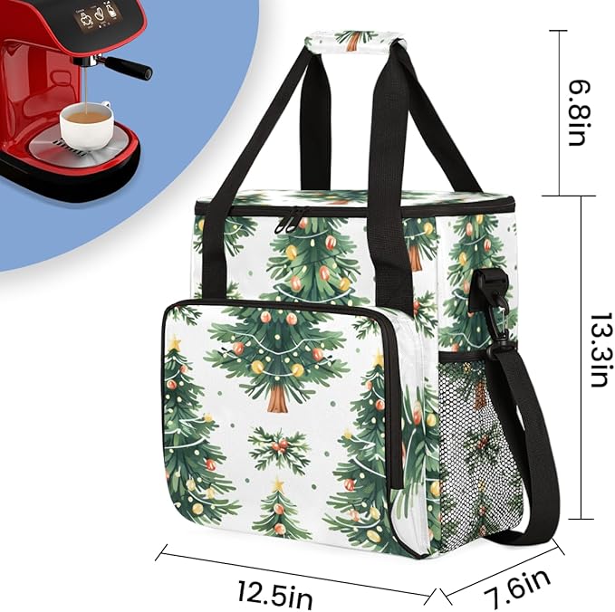 Christmas Festivals Coffee Maker Carrying Bag Modern Tree Travel Storage Bag Compatible with K-Mini or K-Mini Plus Single Serve Coffee Brewer Carrying Case with Multiple Pockets &amp Shoulder Strap